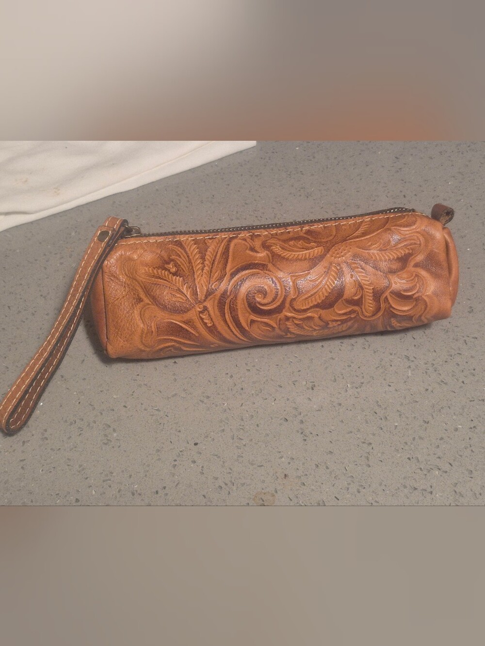 Patricia Nash Leather Wristlet Clutch in Cognac Brown